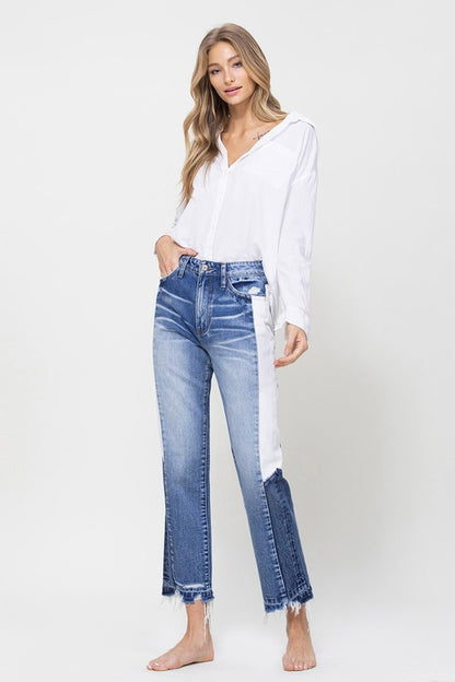 EMBODY STRAIGHT CROP WITH SIDE BLOCKING PANE JEANS